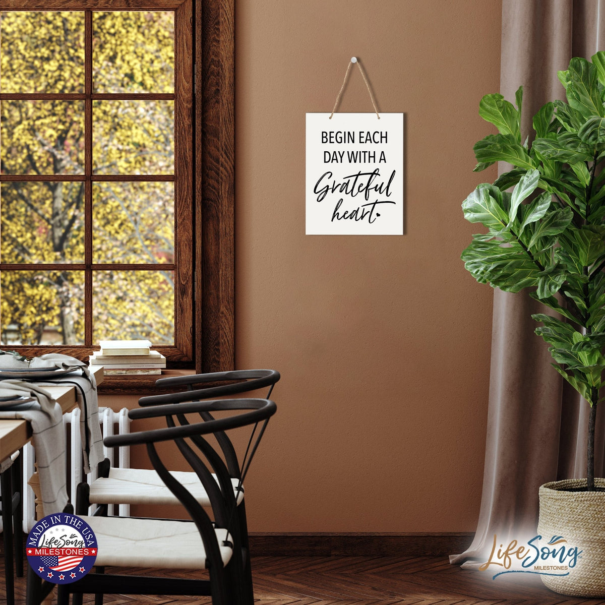 Modern Inspirational Wooden Wall Art Hanging Sign 12x15in - Begin Each Day - For Family And Home Decorations - LifeSong Milestones