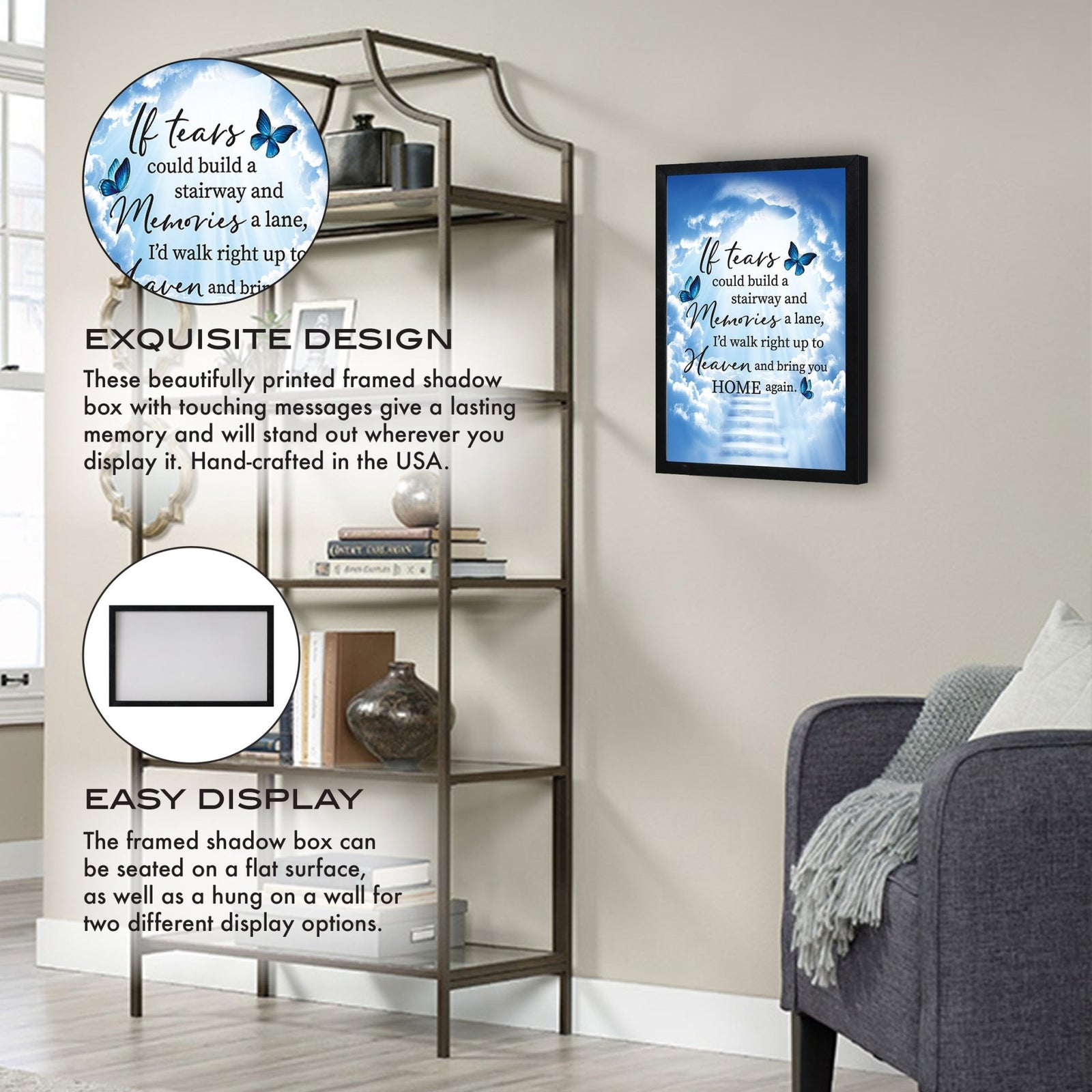 Modern-Inspired Memorial Framed Shadow Box For Home Décor & Gift Ideas - Stairway to Heaven - LifeSong Milestones