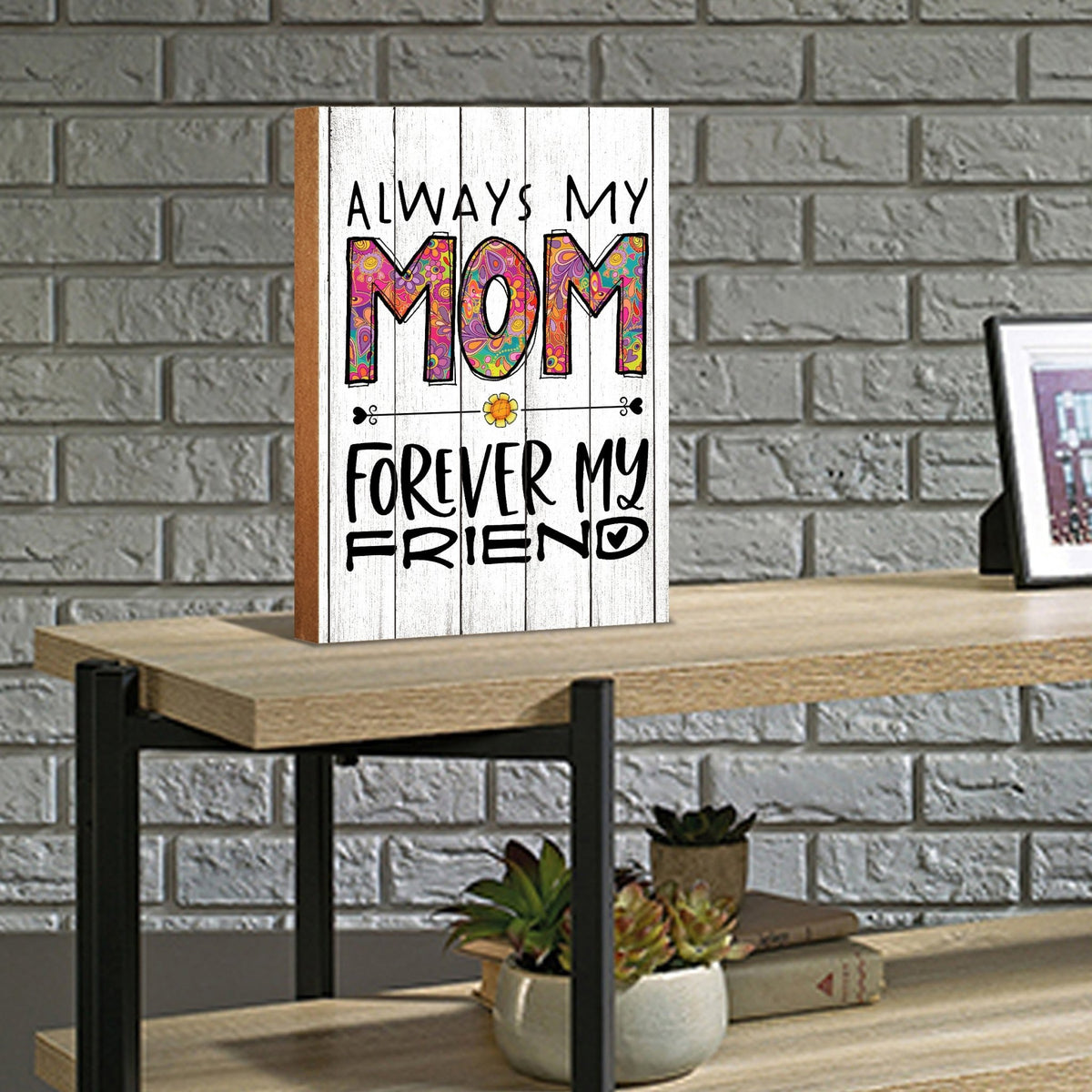 Modern-Inspired White Wooden Graffiti Art Shelf Sitter Gift Idea & Home Décor - Always My Mom - LifeSong Milestones
