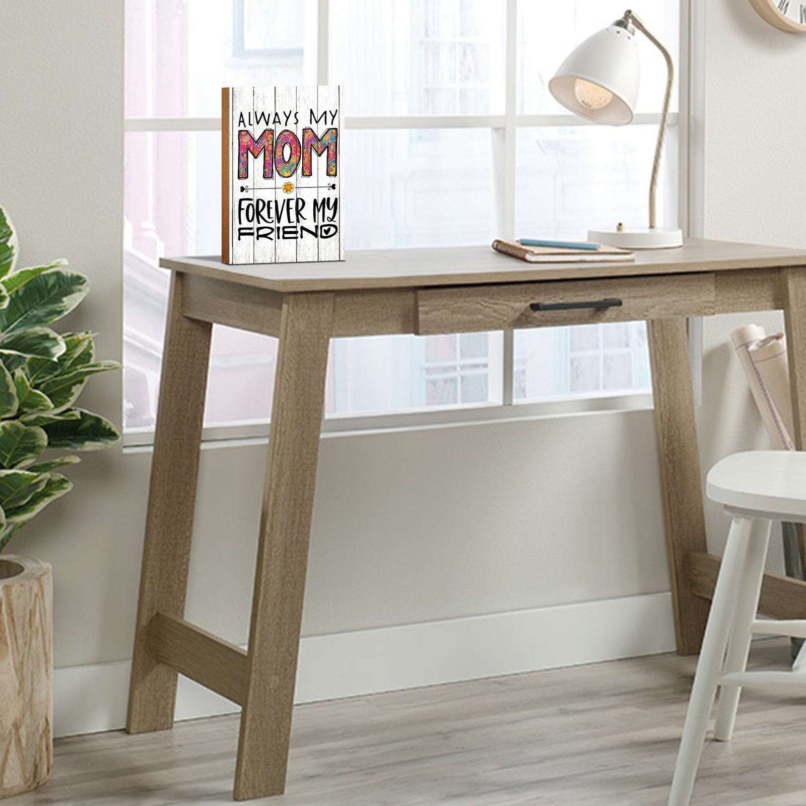 Modern-Inspired White Wooden Graffiti Art Shelf Sitter Gift Idea & Home Décor - Always My Mom - LifeSong Milestones