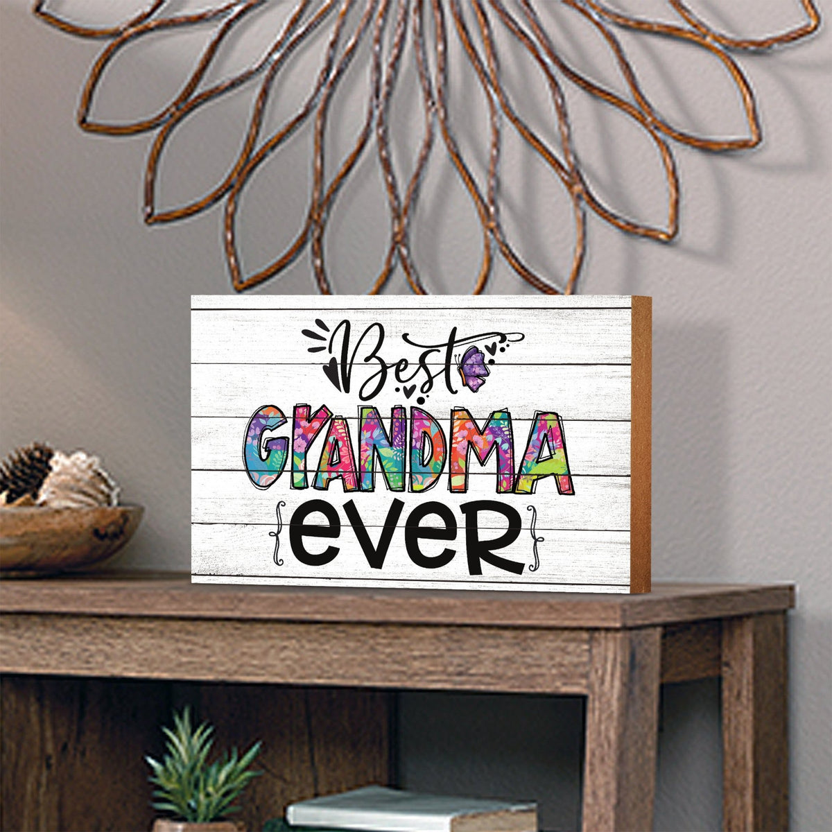 Modern-Inspired White Wooden Graffiti Art Shelf Sitter Gift Idea & Home Décor - Best Grandma Ever - LifeSong Milestones