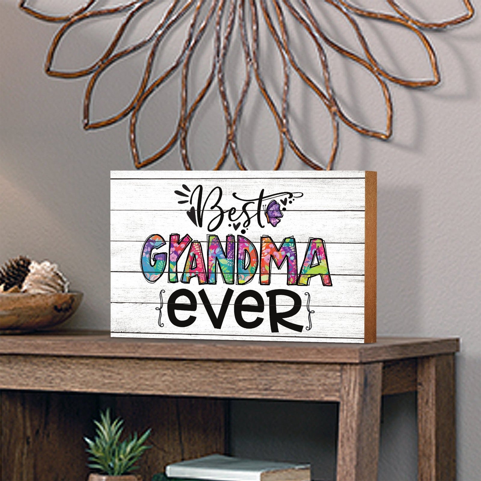 Modern-Inspired White Wooden Graffiti Art Shelf Sitter Gift Idea & Home Décor - Best Grandma Ever - LifeSong Milestones