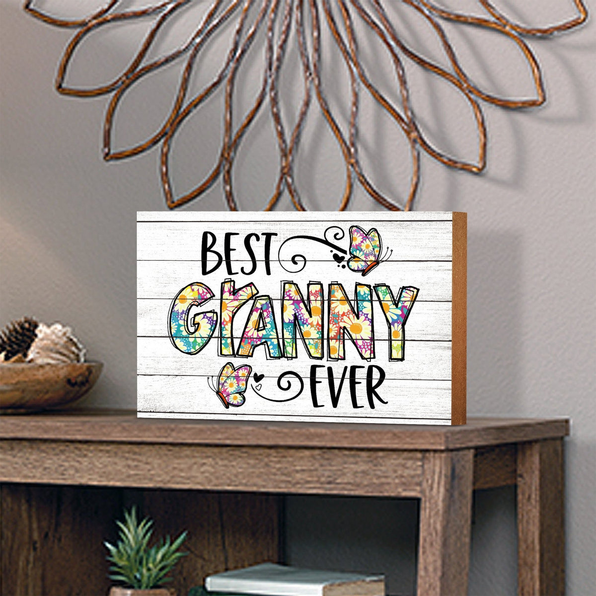 Modern-Inspired White Wooden Graffiti Art Shelf Sitter Gift Idea & Home Décor - Best Granny Ever - LifeSong Milestones