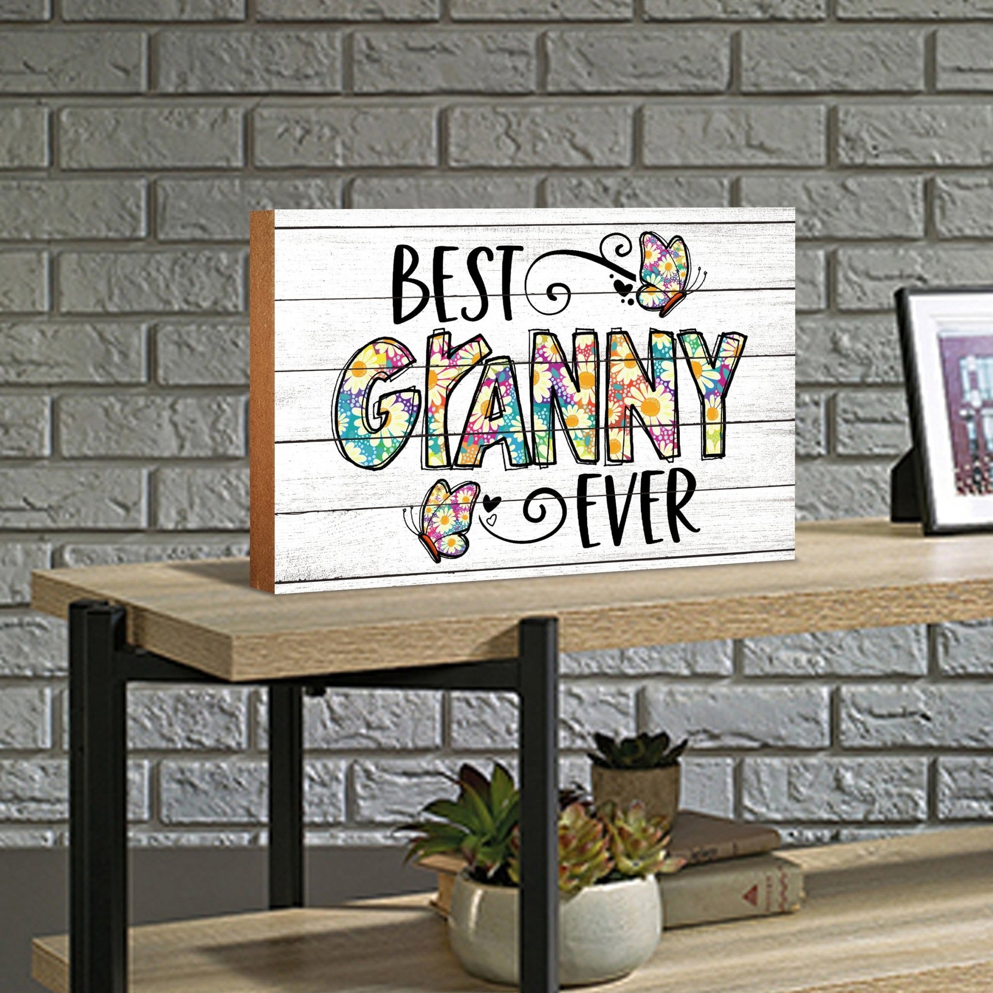Modern-Inspired White Wooden Graffiti Art Shelf Sitter Gift Idea & Home Décor - Best Granny Ever - LifeSong Milestones