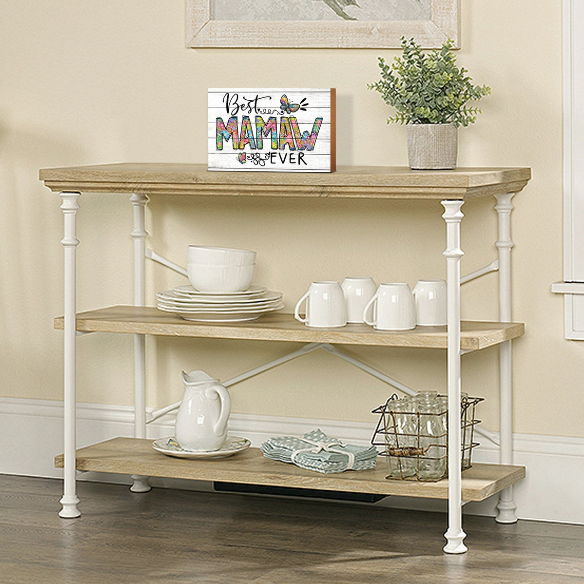 Modern-Inspired White Wooden Graffiti Art Shelf Sitter Gift Idea & Home Décor - Best Mamaw Ever - LifeSong Milestones