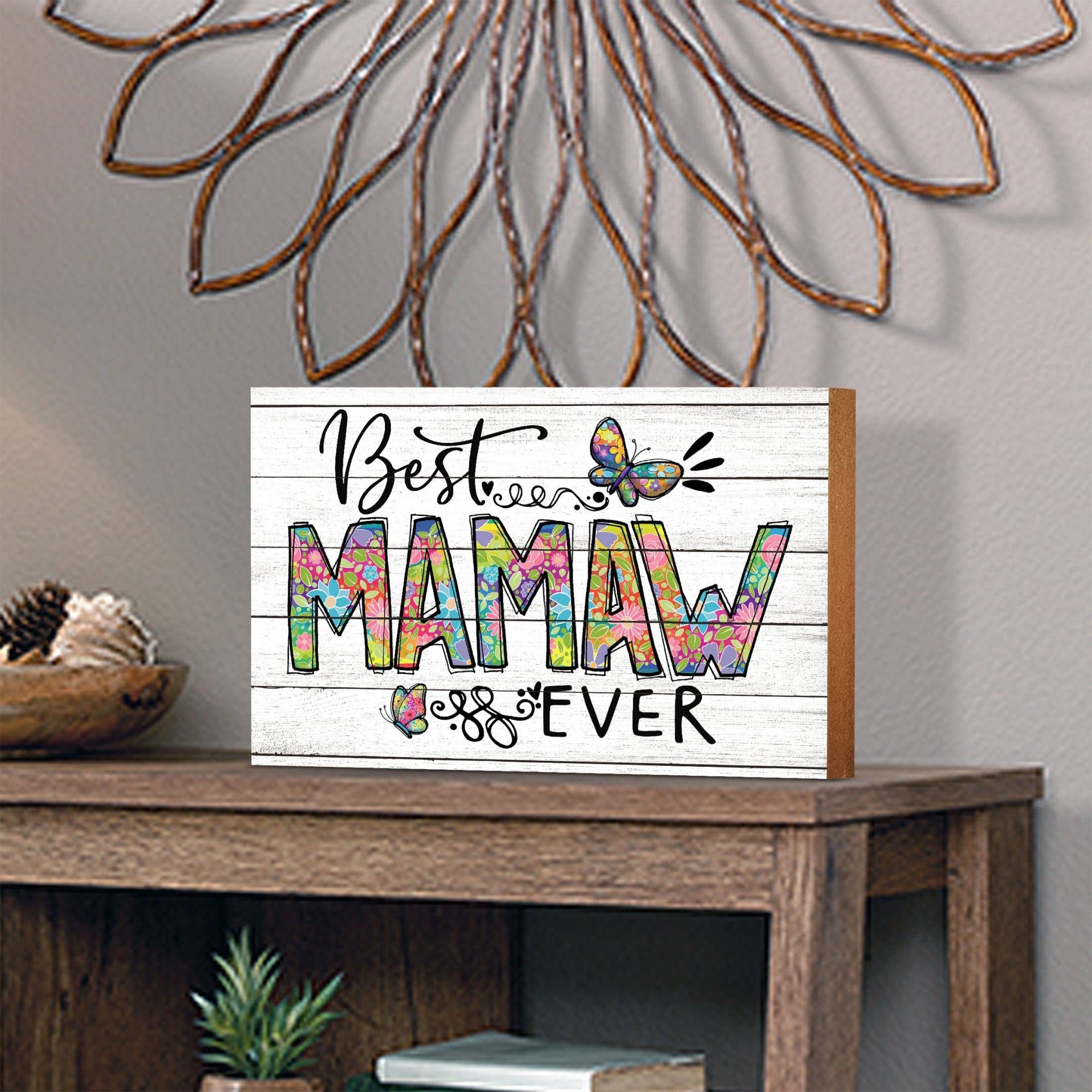 Modern-Inspired White Wooden Graffiti Art Shelf Sitter Gift Idea & Home Décor - Best Mamaw Ever - LifeSong Milestones