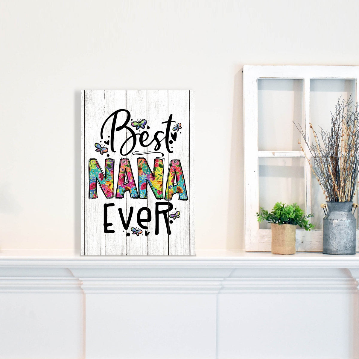 Modern-Inspired White Wooden Graffiti Art Shelf Sitter Gift Idea & Home Décor - Best Nana Ever - LifeSong Milestones
