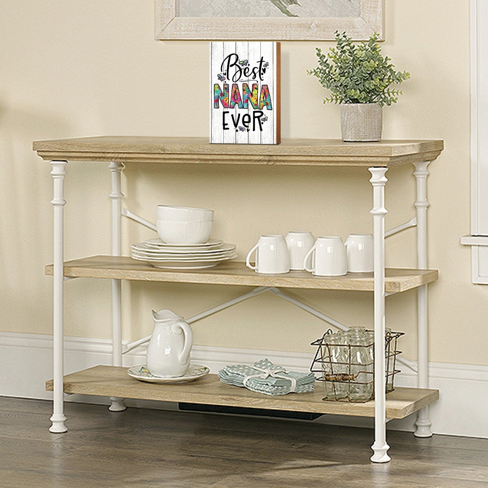 Modern-Inspired White Wooden Graffiti Art Shelf Sitter Gift Idea & Home Décor - Best Nana Ever - LifeSong Milestones