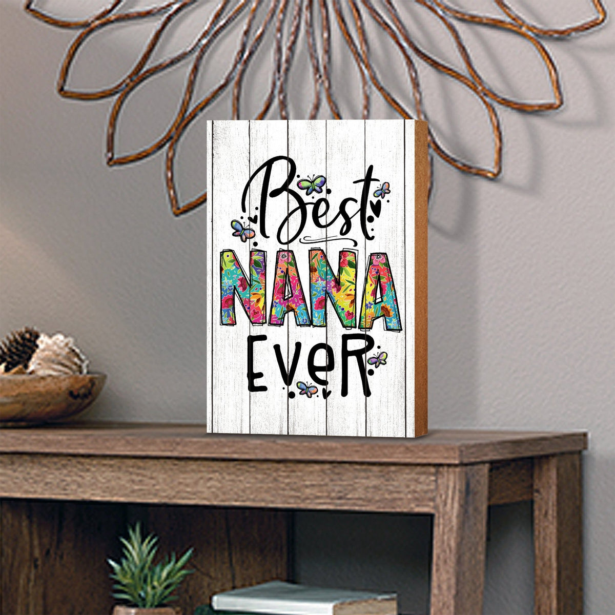 Modern-Inspired White Wooden Graffiti Art Shelf Sitter Gift Idea & Home Décor - Best Nana Ever - LifeSong Milestones