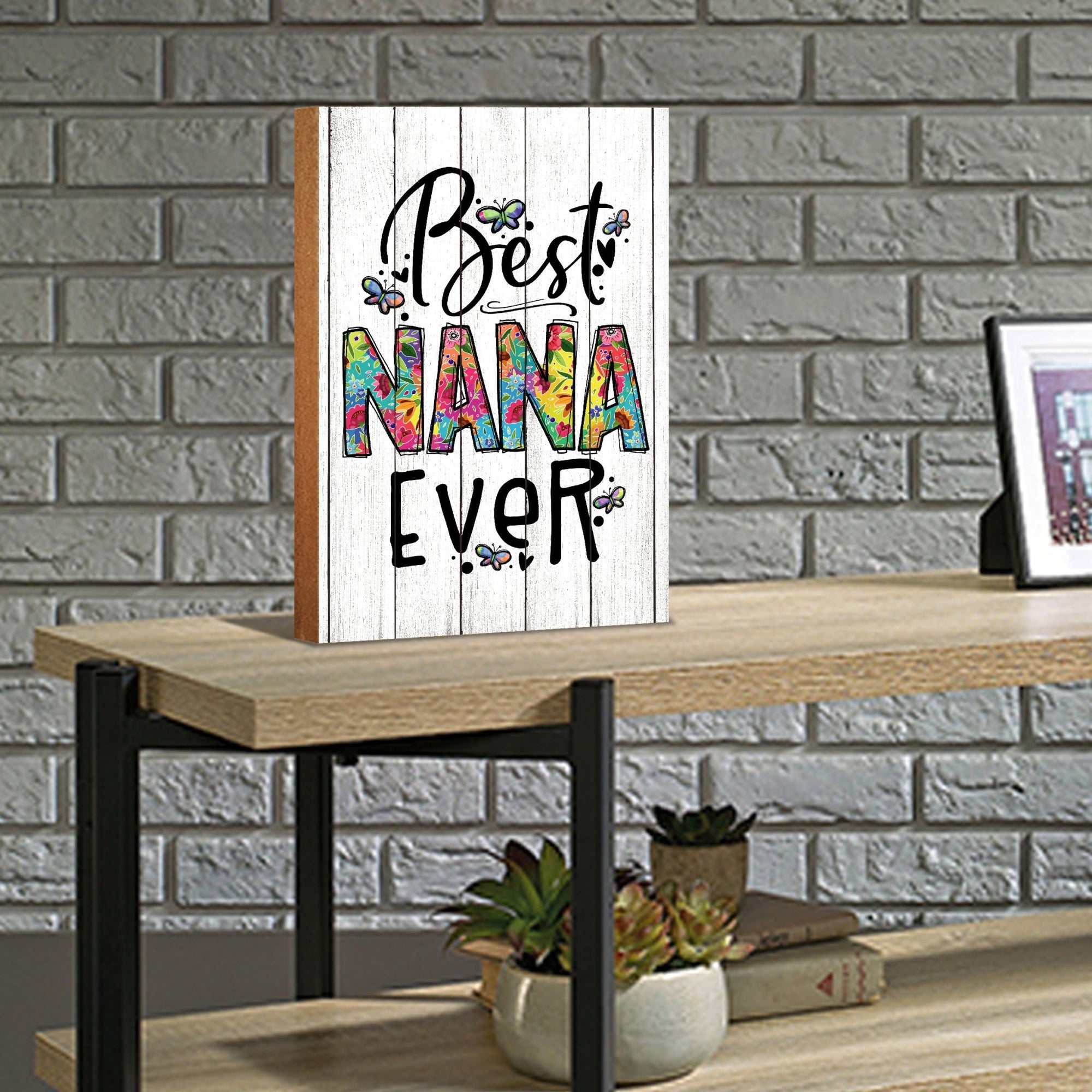 Modern-Inspired White Wooden Graffiti Art Shelf Sitter Gift Idea & Home Décor - Best Nana Ever - LifeSong Milestones