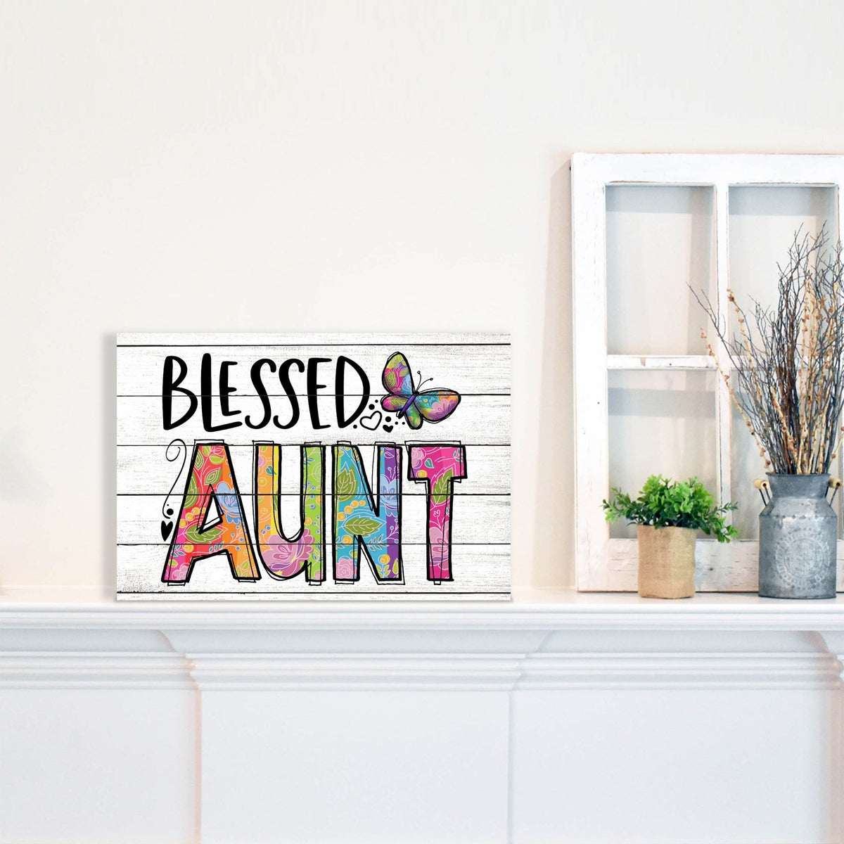 Modern-Inspired White Wooden Graffiti Art Shelf Sitter Gift Idea & Home Décor - Blessed Aunt - LifeSong Milestones
