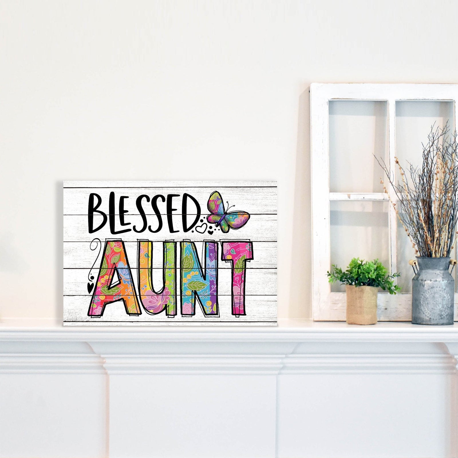 Modern-Inspired White Wooden Graffiti Art Shelf Sitter Gift Idea & Home Décor - Blessed Aunt - LifeSong Milestones
