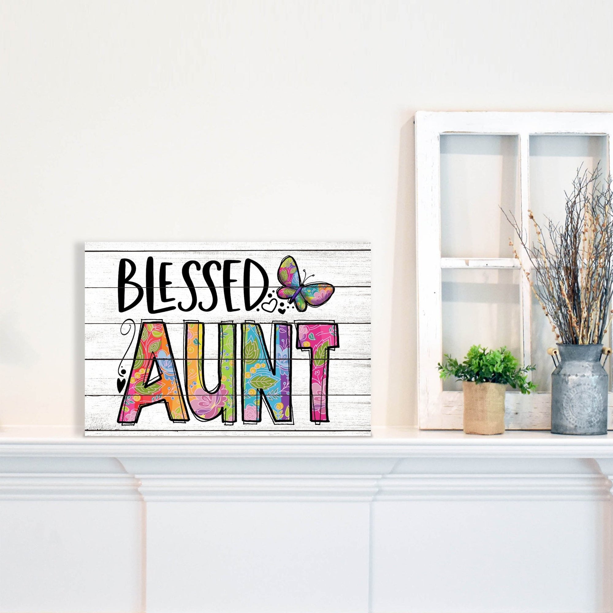 Modern-Inspired White Wooden Graffiti Art Shelf Sitter Gift Idea & Home Décor - Blessed Aunt - LifeSong Milestones
