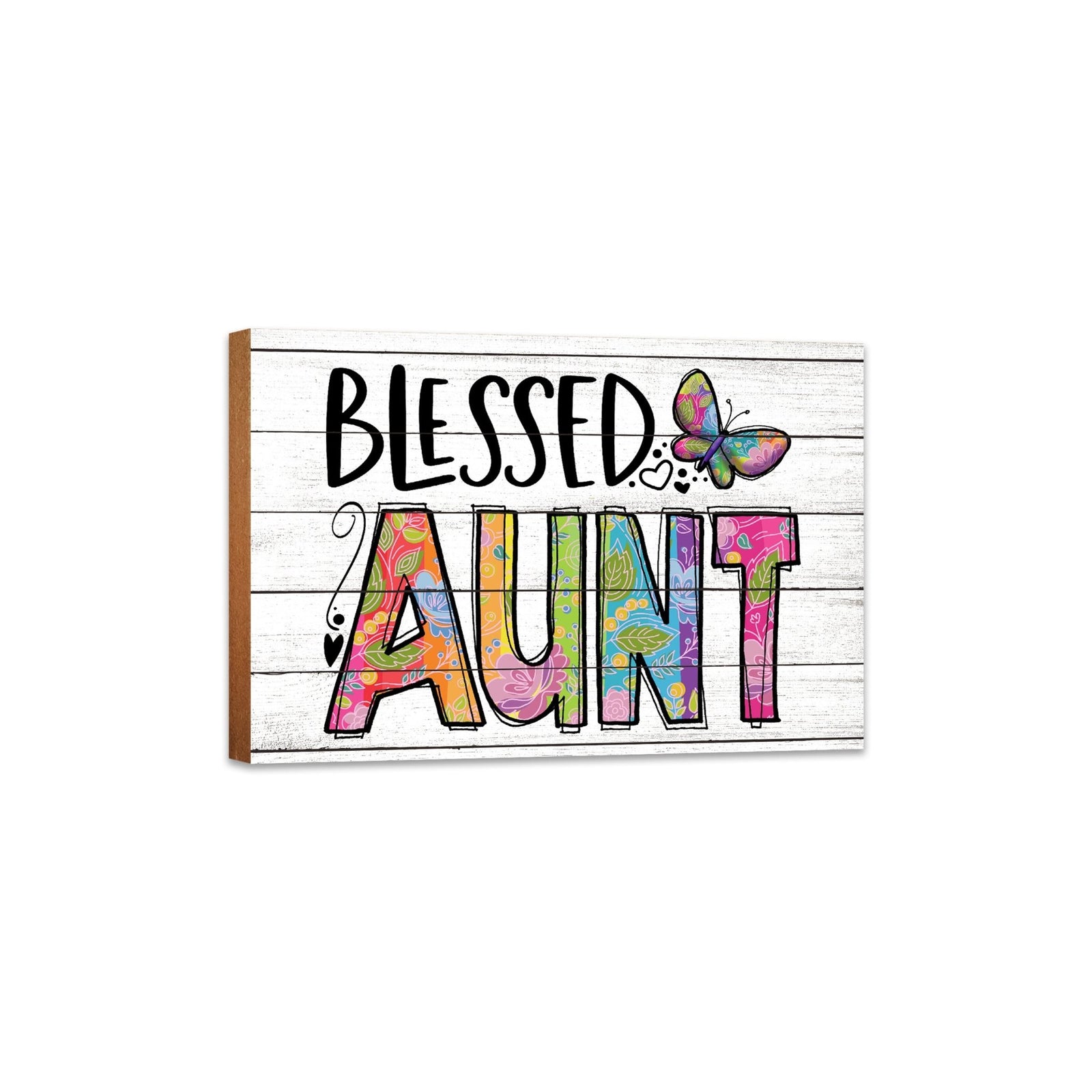 Modern-Inspired White Wooden Graffiti Art Shelf Sitter Gift Idea & Home Décor - Blessed Aunt - LifeSong Milestones