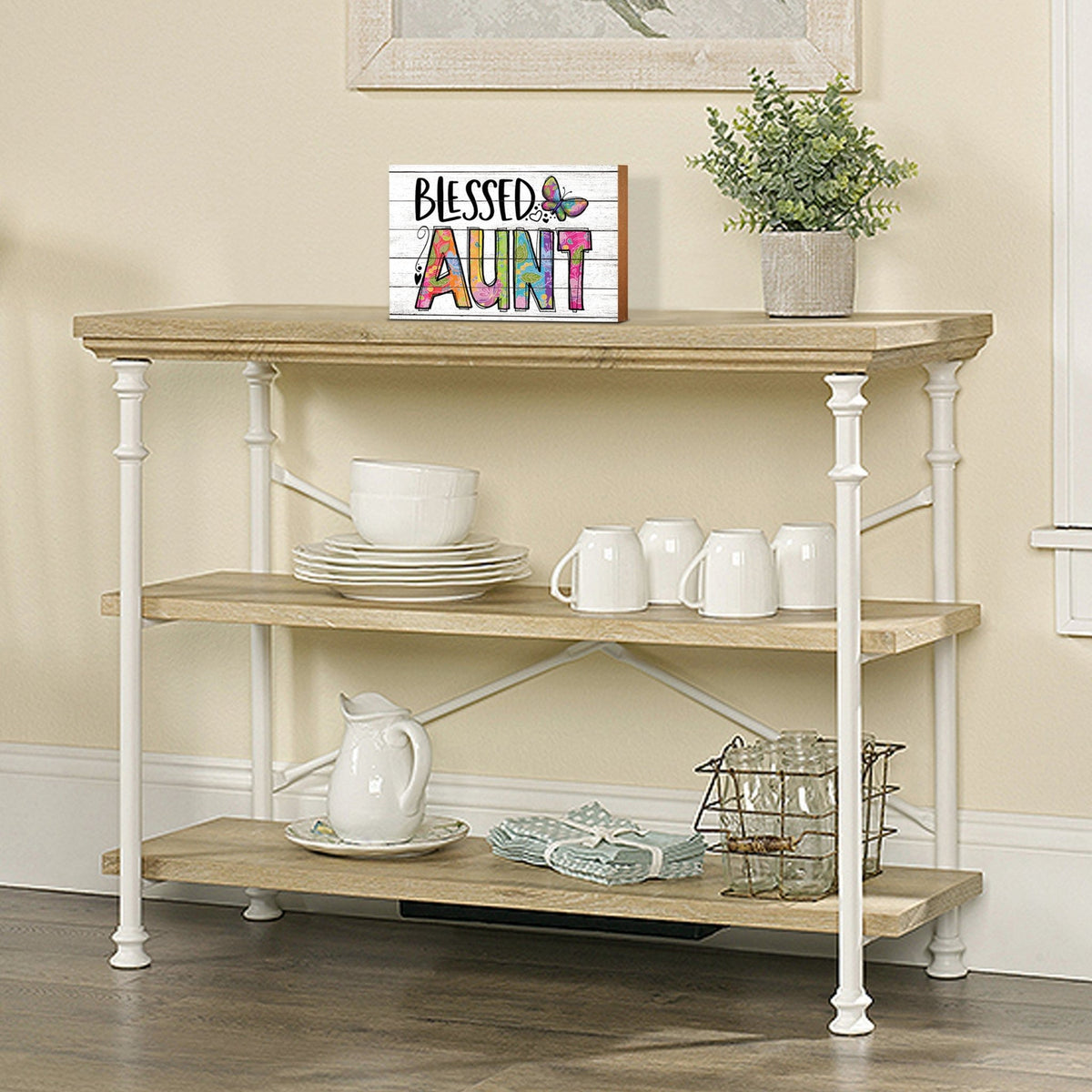 Modern-Inspired White Wooden Graffiti Art Shelf Sitter Gift Idea & Home Décor - Blessed Aunt - LifeSong Milestones