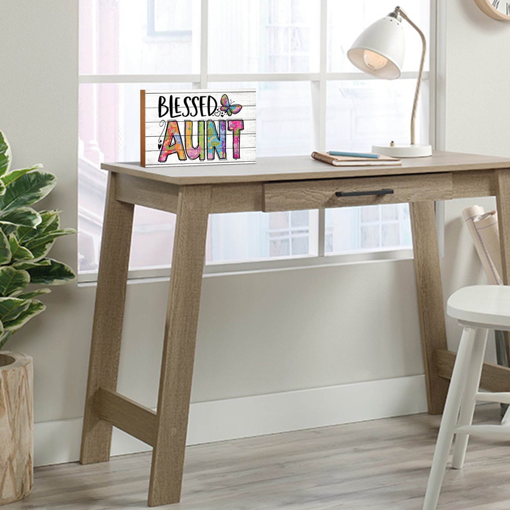 Modern-Inspired White Wooden Graffiti Art Shelf Sitter Gift Idea & Home Décor - Blessed Aunt - LifeSong Milestones