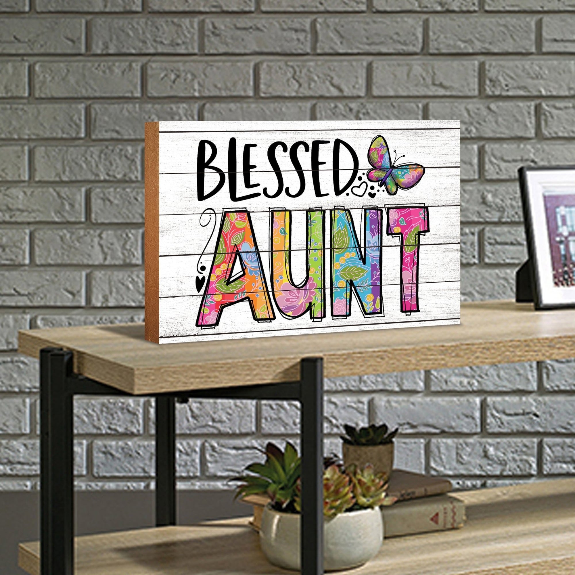Modern-Inspired White Wooden Graffiti Art Shelf Sitter Gift Idea & Home Décor - Blessed Aunt - LifeSong Milestones
