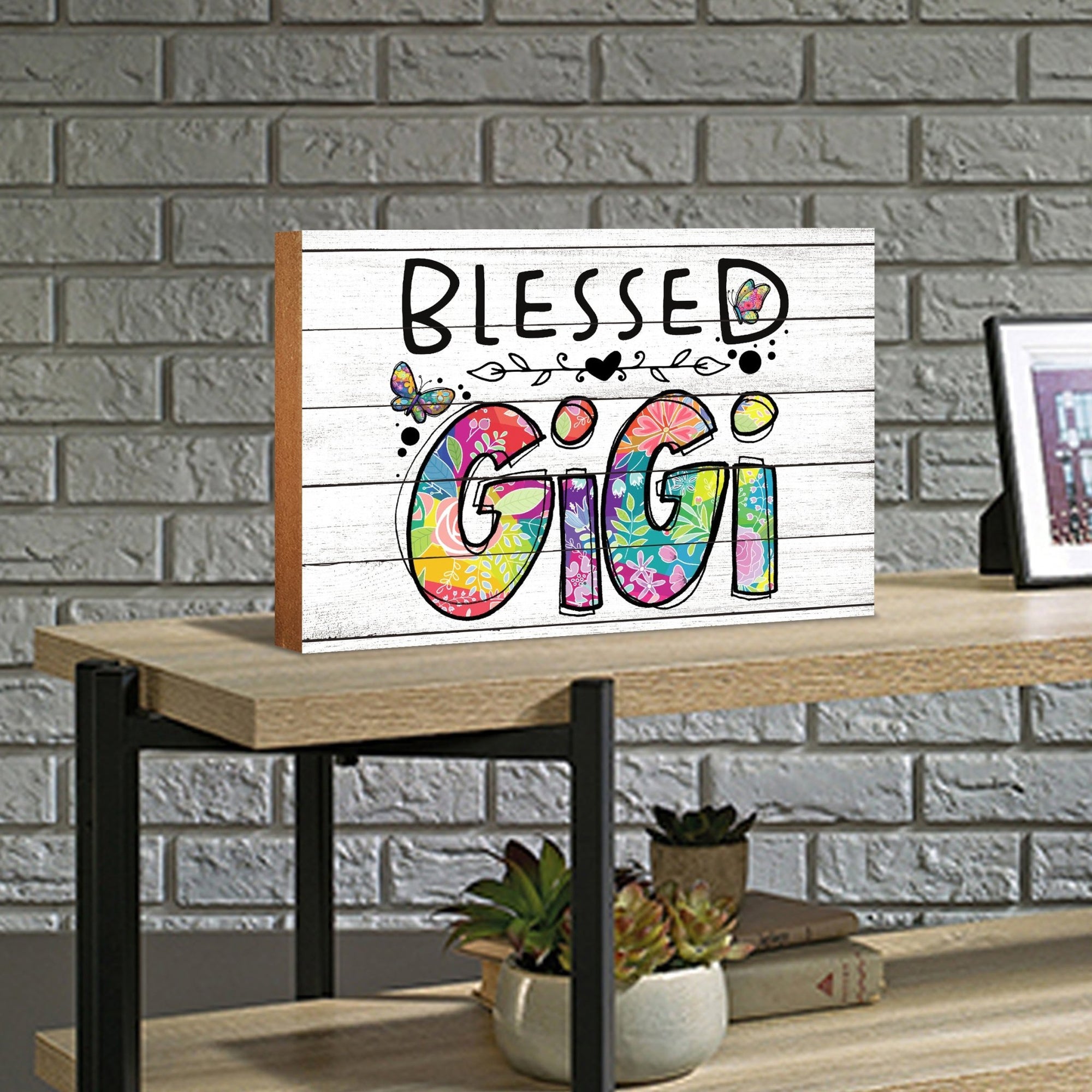 Modern-Inspired White Wooden Graffiti Art Shelf Sitter Gift Idea & Home Décor - Blessed Gigi - LifeSong Milestones