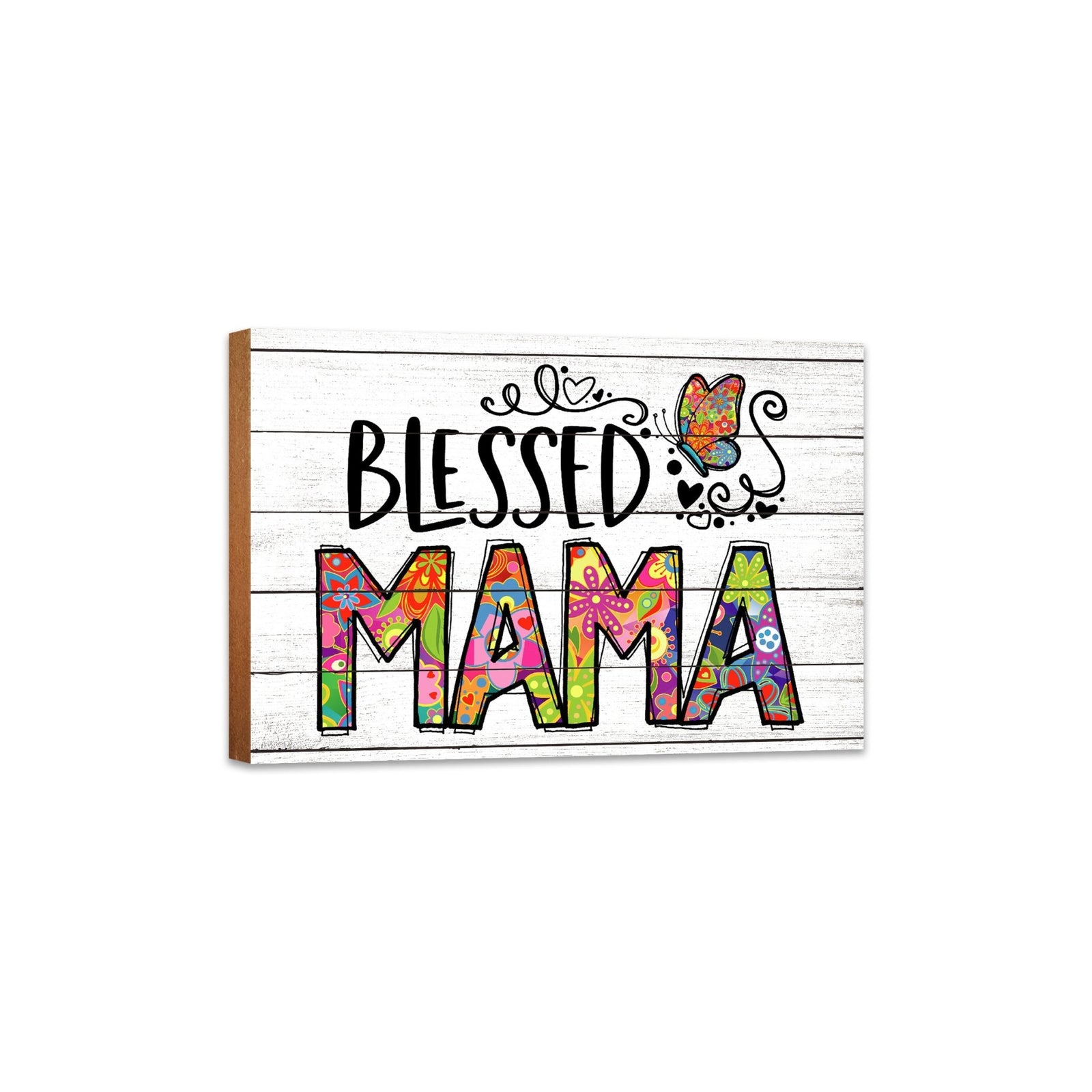Modern-Inspired White Wooden Graffiti Art Shelf Sitter Gift Idea & Home Décor - Blessed Mama - LifeSong Milestones