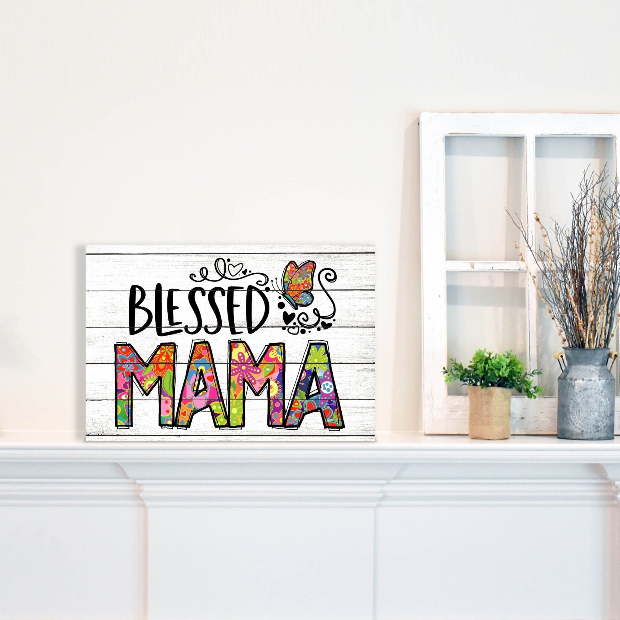 Modern-Inspired White Wooden Graffiti Art Shelf Sitter Gift Idea & Home Décor - Blessed Mama - LifeSong Milestones