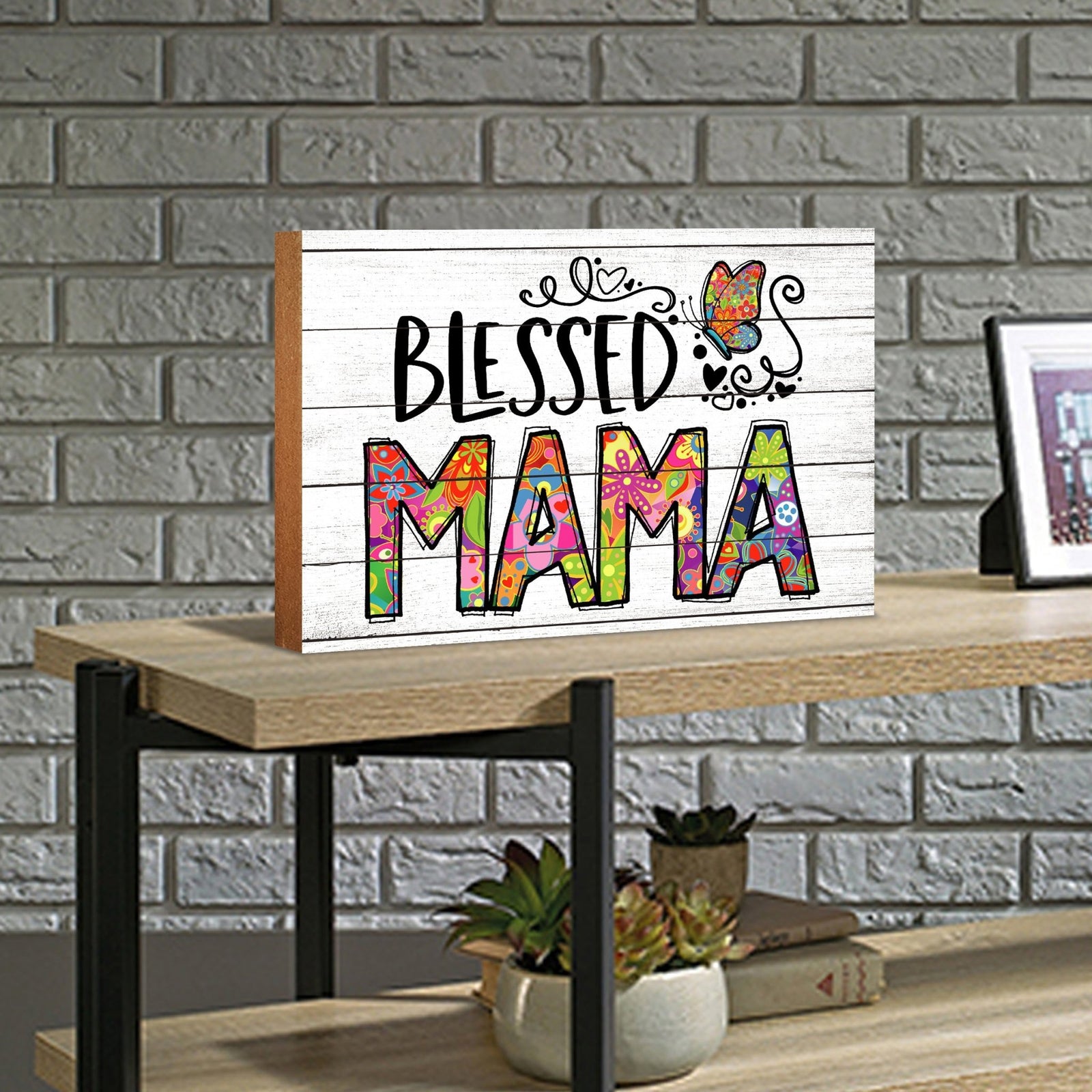 Modern-Inspired White Wooden Graffiti Art Shelf Sitter Gift Idea & Home Décor - Blessed Mama - LifeSong Milestones