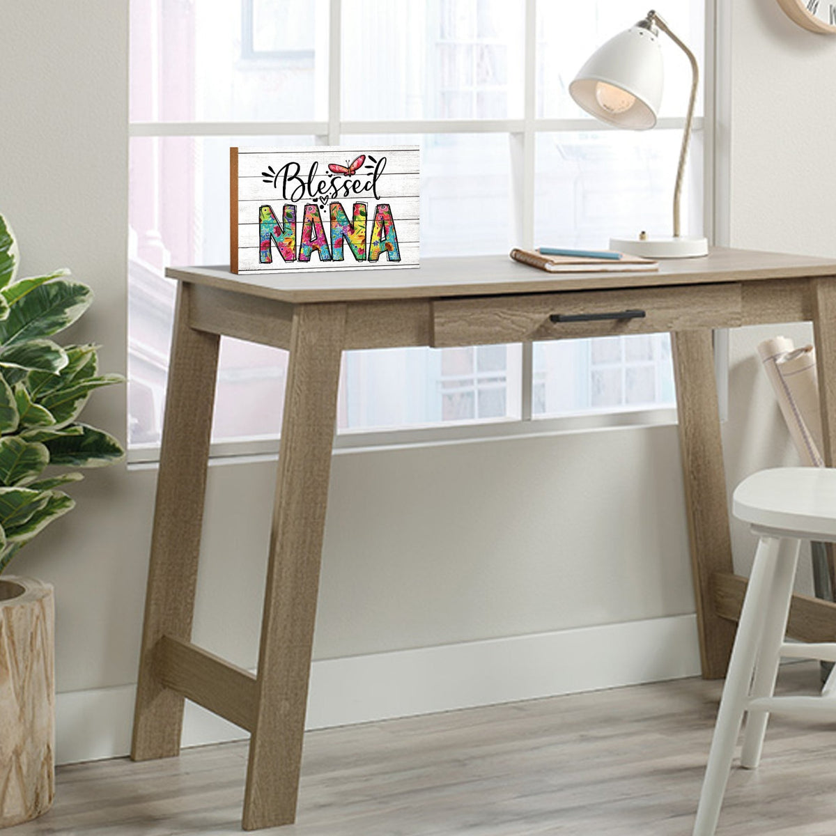 Modern-Inspired White Wooden Graffiti Art Shelf Sitter Gift Idea & Home Décor - Blessed Nana - LifeSong Milestones