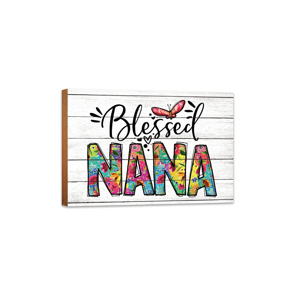 Modern-Inspired White Wooden Graffiti Art Shelf Sitter Gift Idea &amp; Home Décor - Blessed Nana - LifeSong Milestones