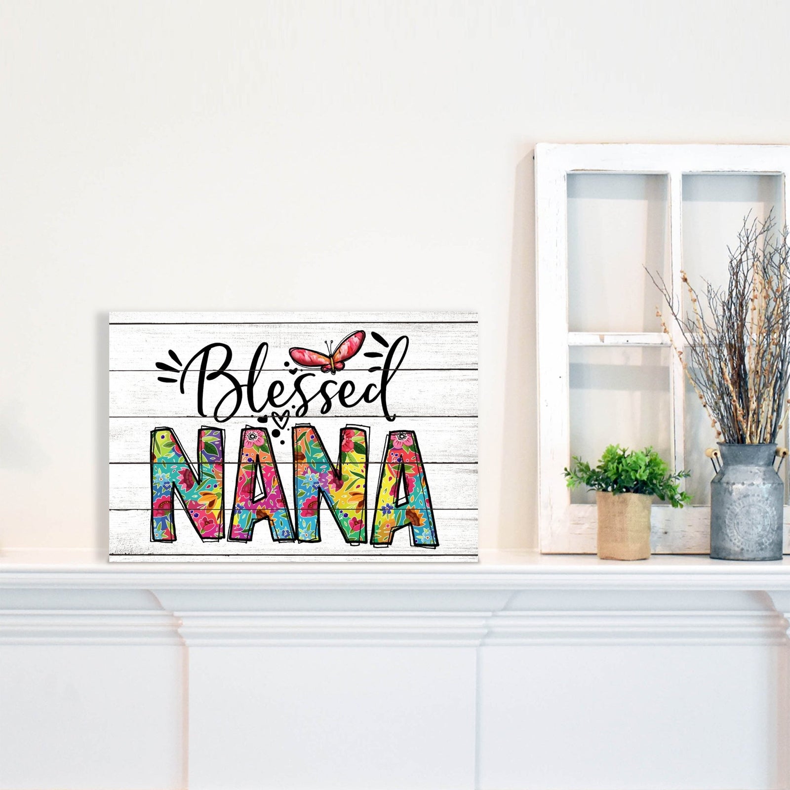 Modern-Inspired White Wooden Graffiti Art Shelf Sitter Gift Idea & Home Décor - Blessed Nana - LifeSong Milestones