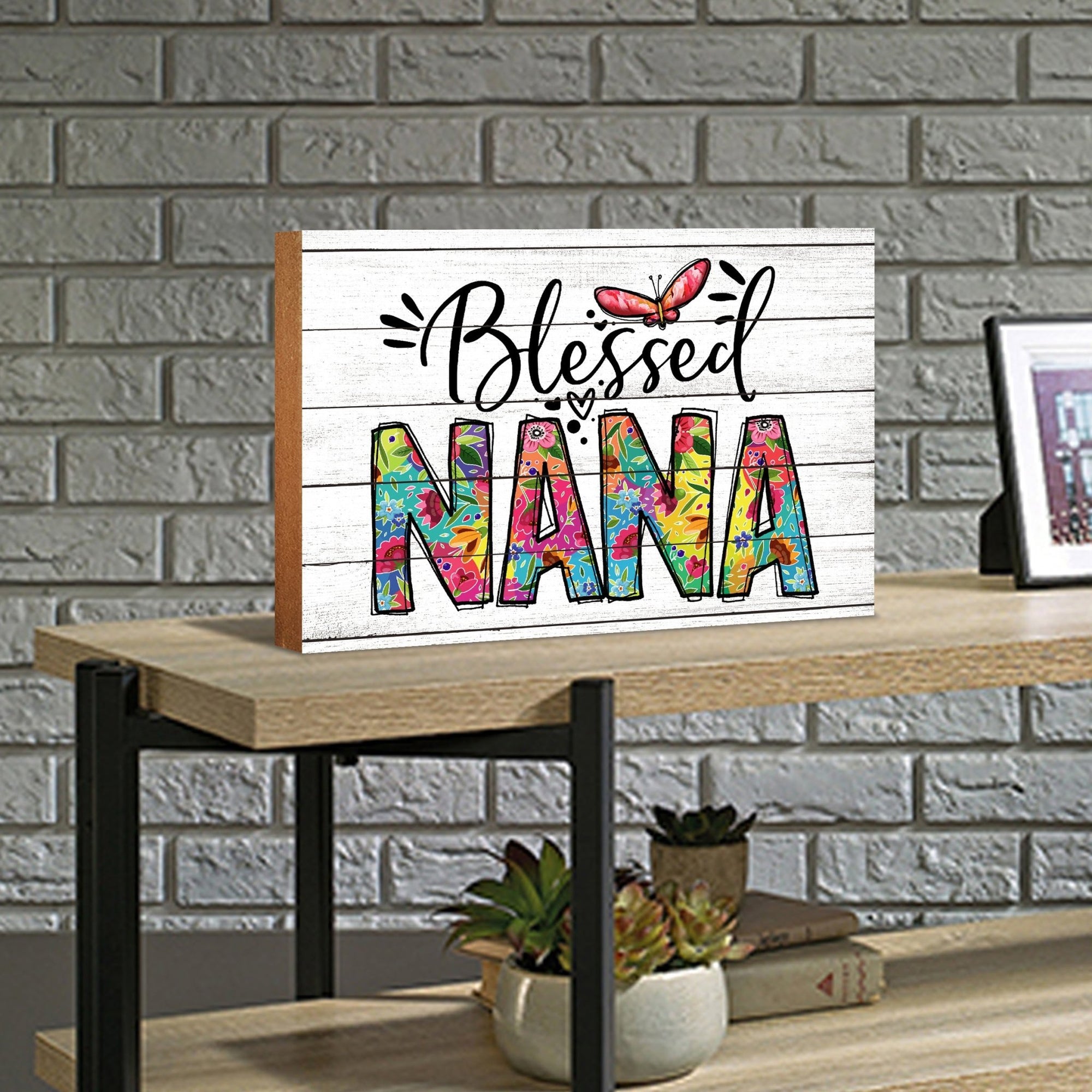 Modern-Inspired White Wooden Graffiti Art Shelf Sitter Gift Idea & Home Décor - Blessed Nana - LifeSong Milestones