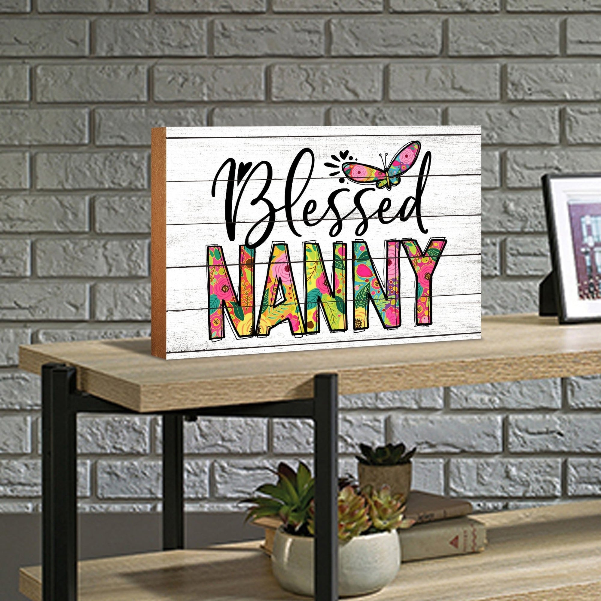 Modern-Inspired White Wooden Graffiti Art Shelf Sitter Gift Idea & Home Décor - Blessed Nanny - LifeSong Milestones