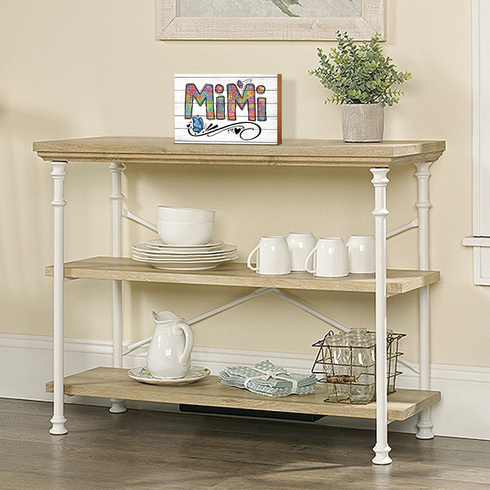 Modern-Inspired White Wooden Graffiti Art Shelf Sitter Gift Idea & Home Décor - Mimi - LifeSong Milestones