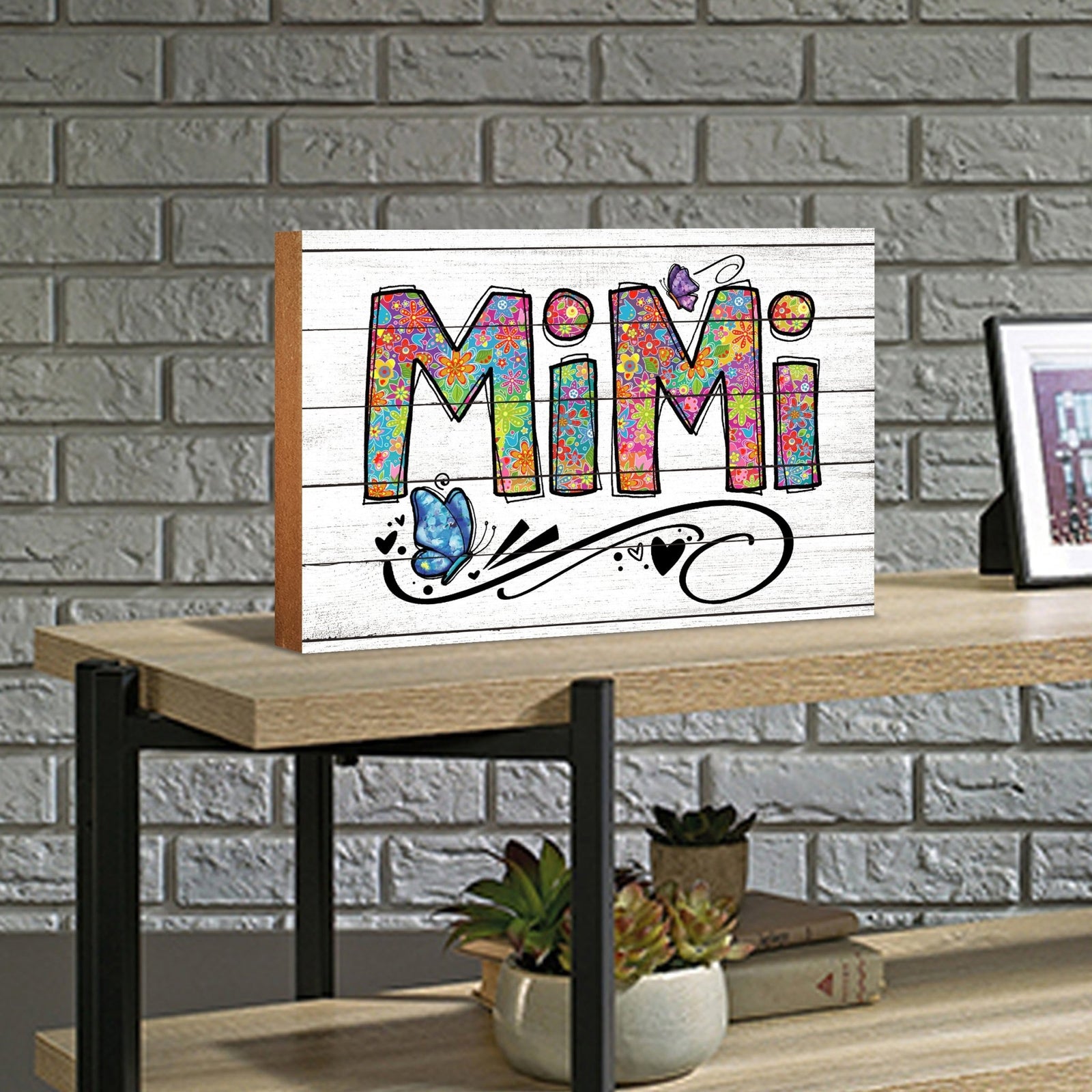 Modern-Inspired White Wooden Graffiti Art Shelf Sitter Gift Idea & Home Décor - Mimi - LifeSong Milestones