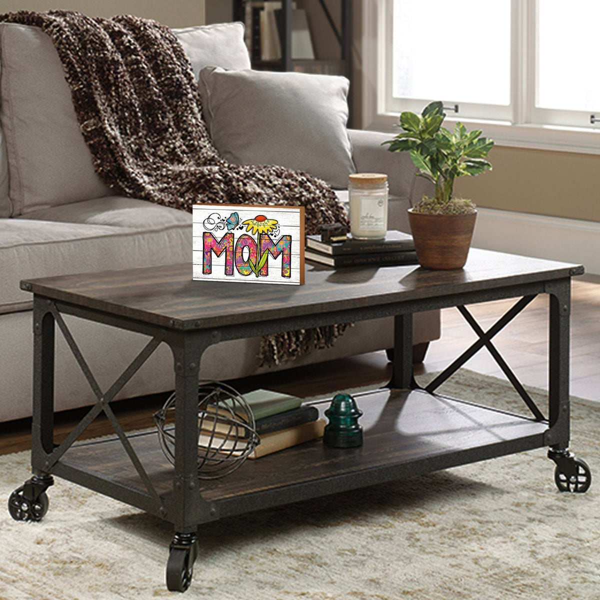 Modern-Inspired White Wooden Graffiti Art Shelf Sitter Gift Idea & Home Décor - Mom - LifeSong Milestones