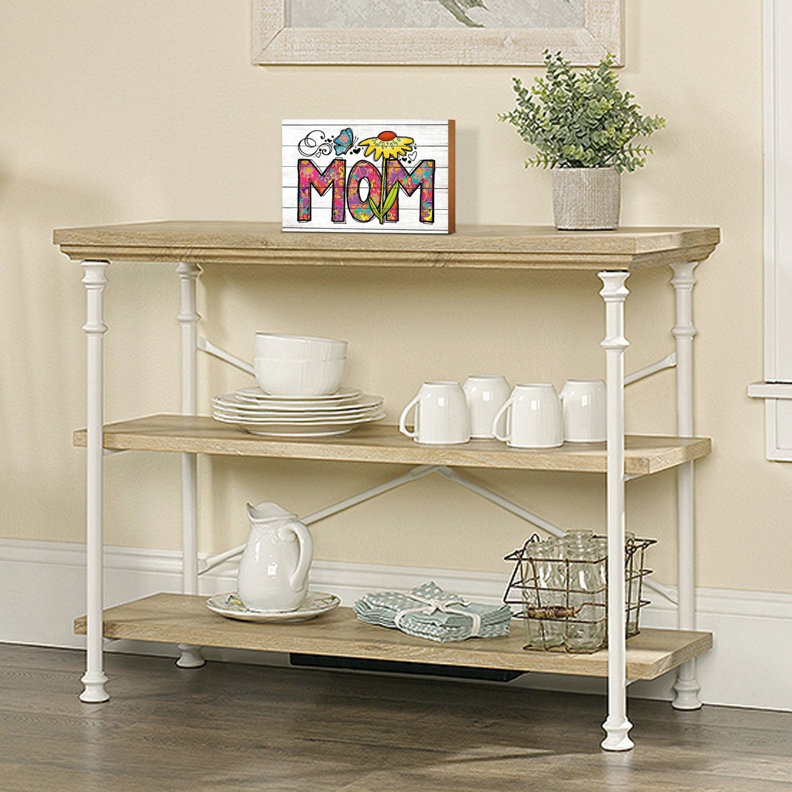 Modern-Inspired White Wooden Graffiti Art Shelf Sitter Gift Idea & Home Décor - Mom - LifeSong Milestones