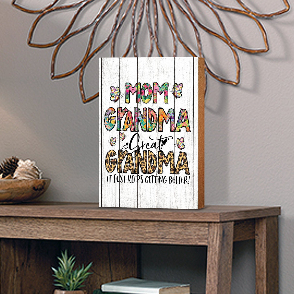 Modern-Inspired White Wooden Graffiti Art Shelf Sitter Gift Idea & Home Décor - Mom Grandma - LifeSong Milestones