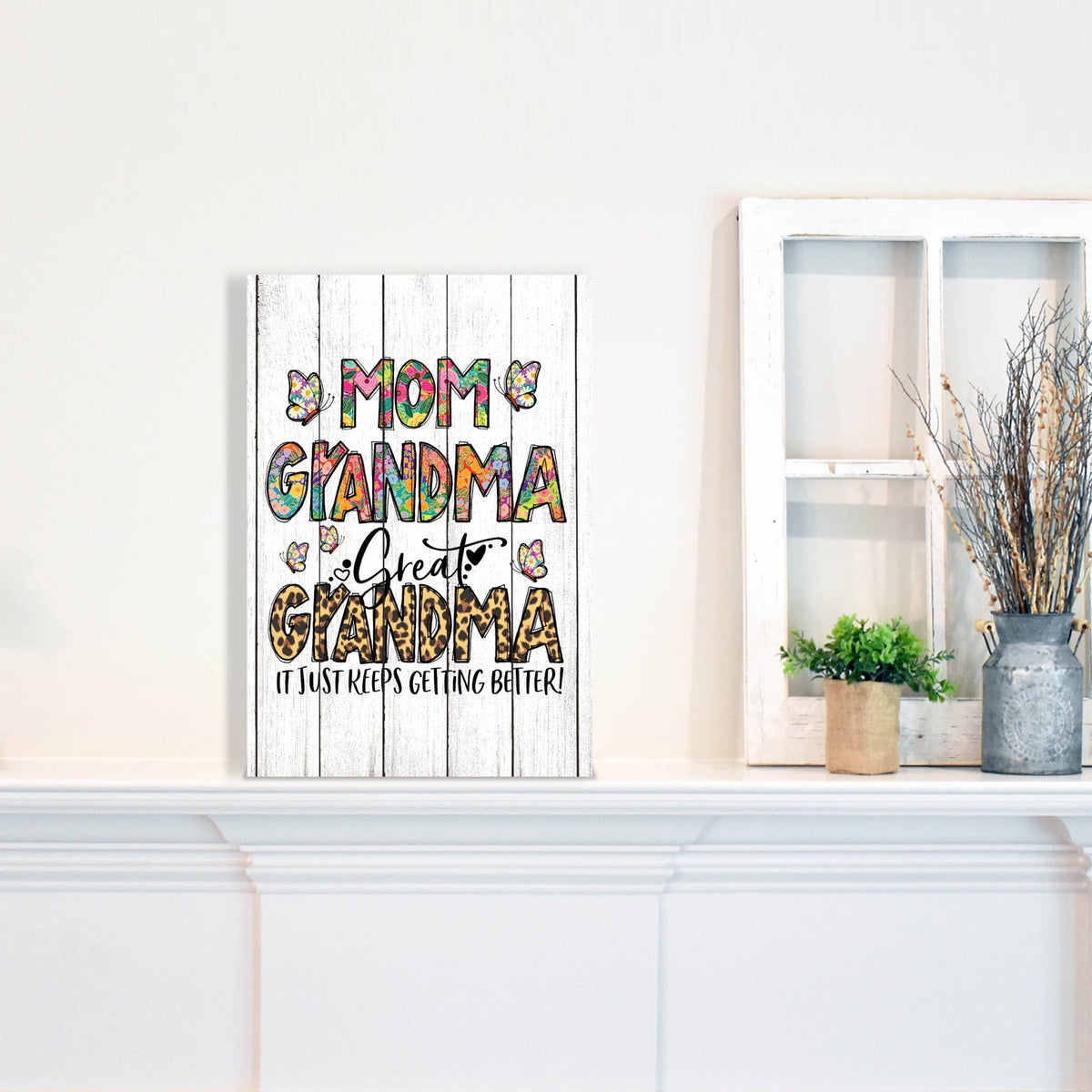 Modern-Inspired White Wooden Graffiti Art Shelf Sitter Gift Idea & Home Décor - Mom Grandma - LifeSong Milestones