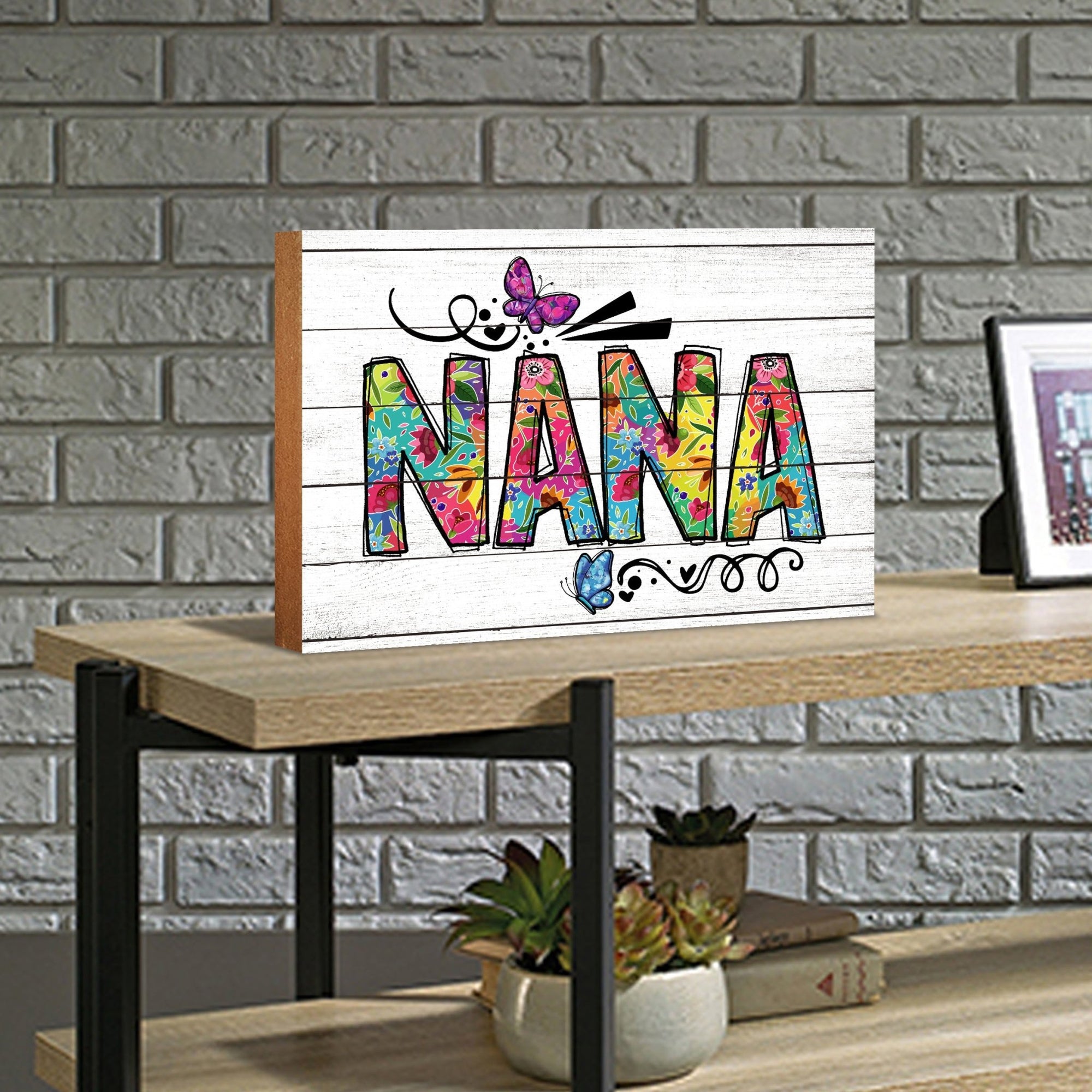 Modern-Inspired White Wooden Graffiti Art Shelf Sitter Gift Idea & Home Décor - Nana - LifeSong Milestones