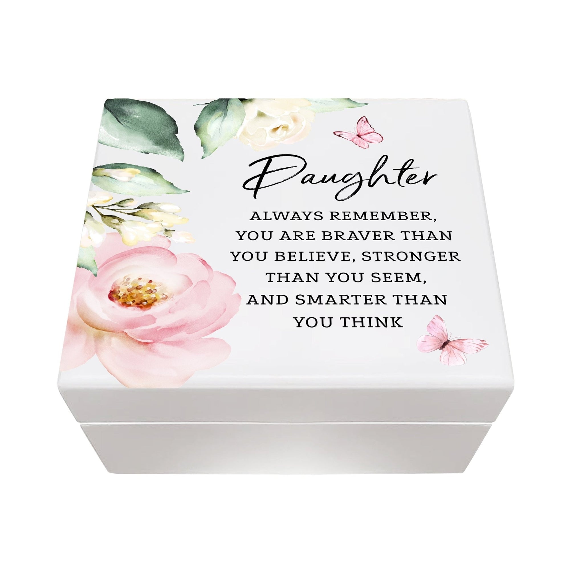 Modern Inspiring White Jewelry Keepsake Box for Daughter 6x5.5in - Daughter Always Remember (Butterflies) - LifeSong Milestones