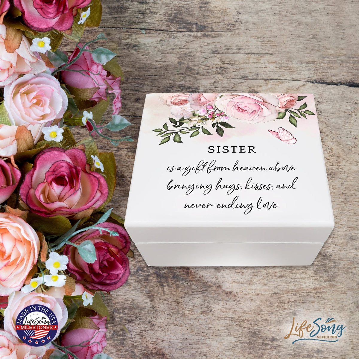 Modern Inspiring White Jewelry Keepsake Box for Sister 6x5.5 - A Gift From Heaven - LifeSong Milestones