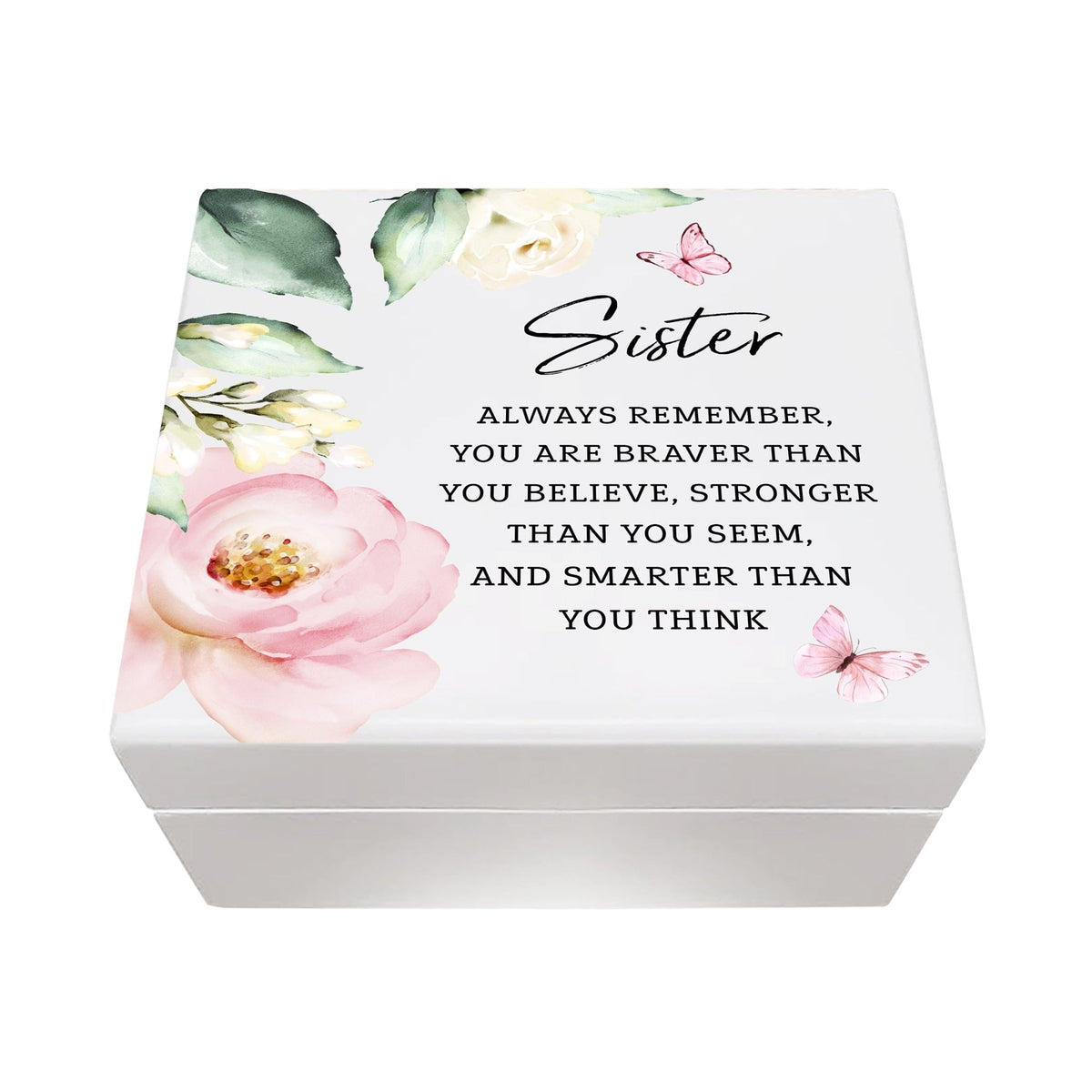 Modern Inspiring White Jewelry Keepsake Box for Sister 6x5.5 - Always Remember - LifeSong Milestones
