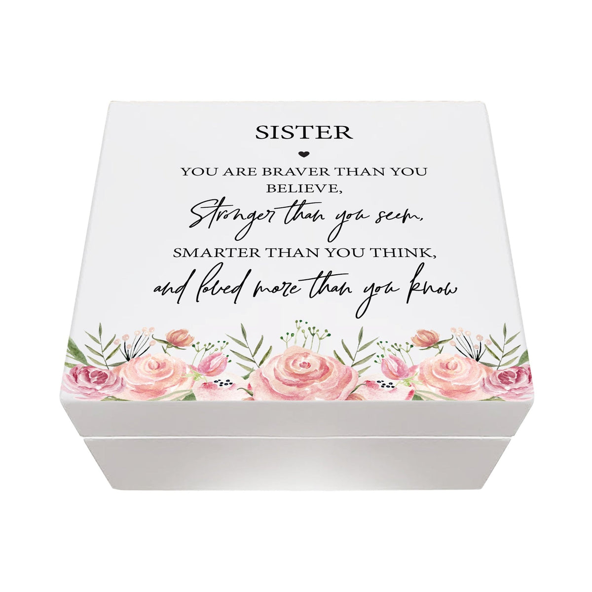 Modern Inspiring White Jewelry Keepsake Box for Sister 6x5.5 - Stronger Than You Seem - LifeSong Milestones