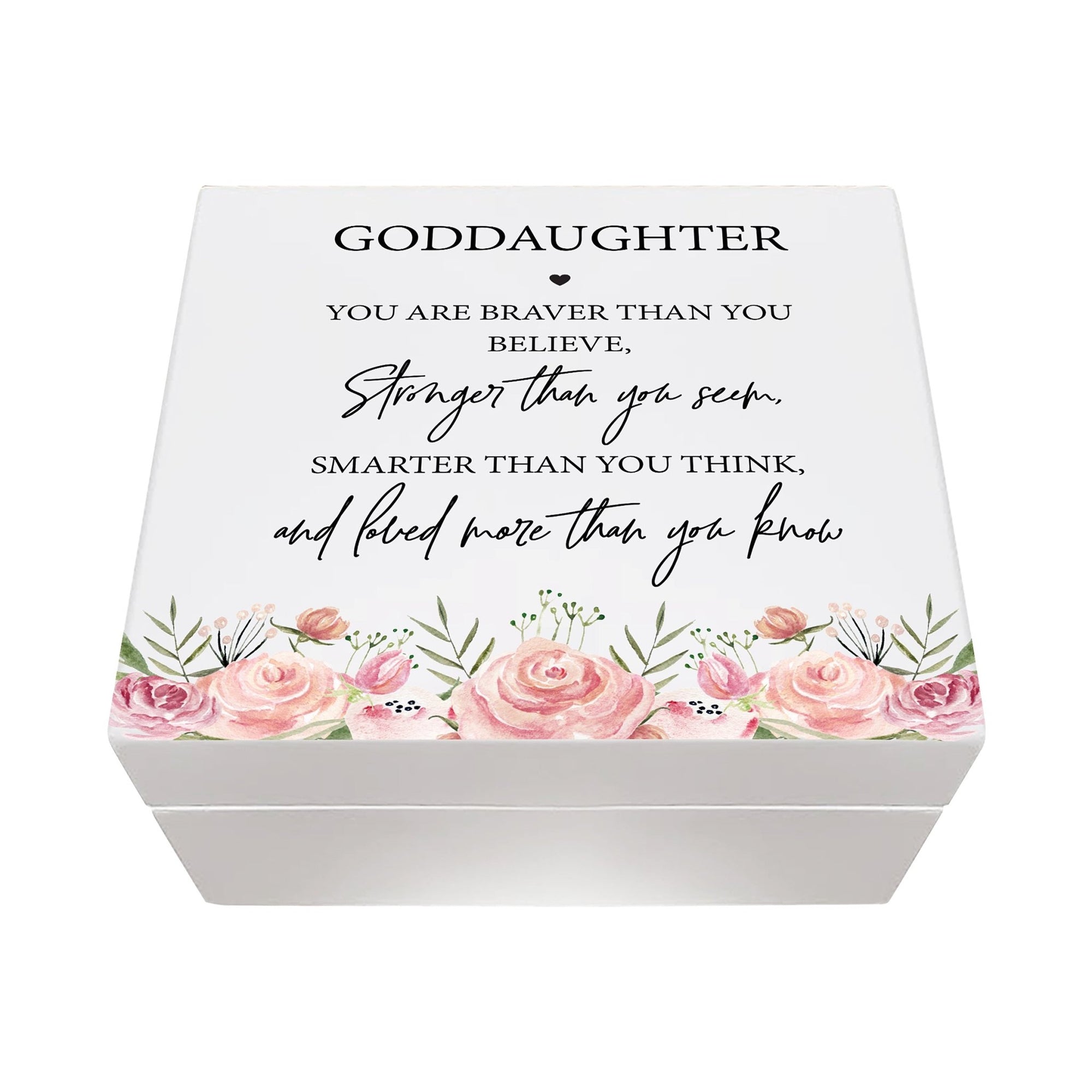 Modern Inspiring White Keepsake Box for Goddaughter 6x5.5in - You Are Braver - LifeSong Milestones