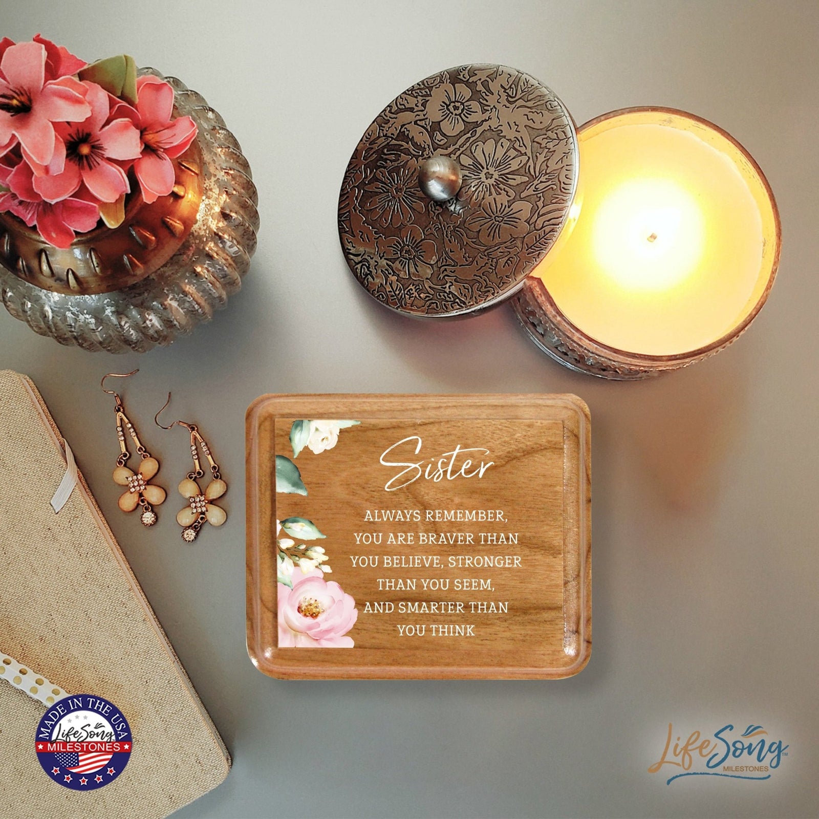 Modern Keepsake Box Inspirational Quotes for Sister 3.5x3 Sister - LifeSong Milestones