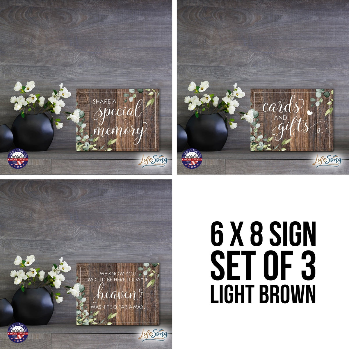 Modern Memorial 3 Piece Set Wooden 6x8 inches Hanging Wall Art Sign – Cards and Gifts - LifeSong Milestones