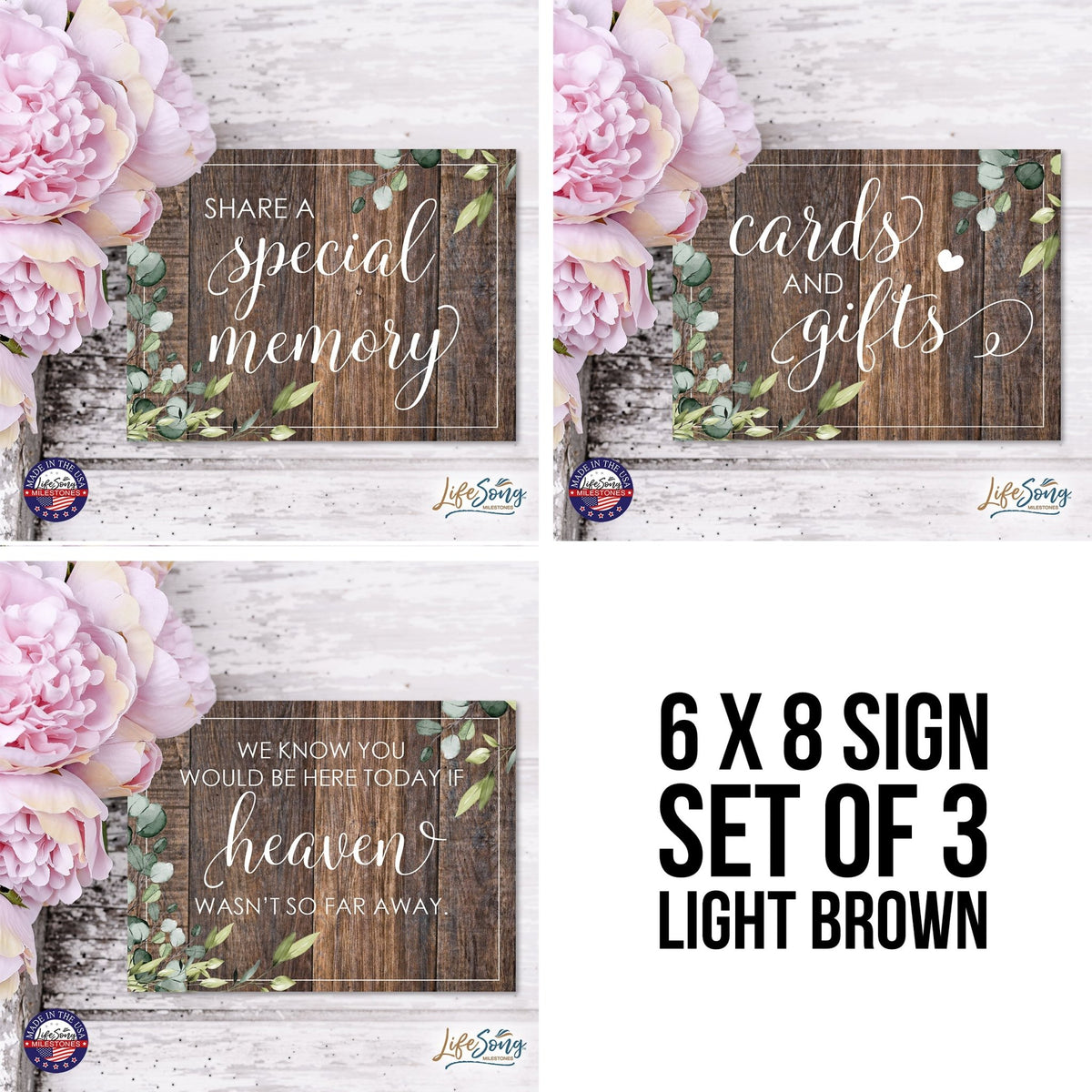 Modern Memorial 3 Piece Set Wooden 6x8 inches Hanging Wall Art Sign – Cards and Gifts - LifeSong Milestones