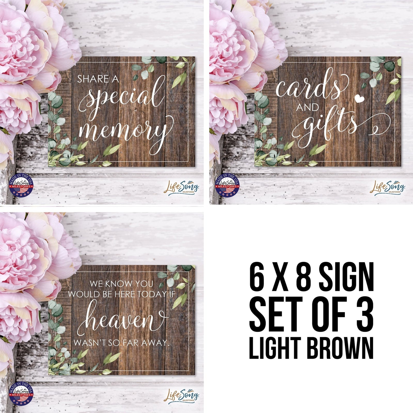 Modern Memorial 3 Piece Set Wooden 6x8 inches Hanging Wall Art Sign – Cards and Gifts - LifeSong Milestones