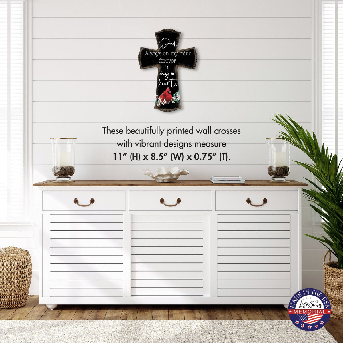 Modern Memorial Wall Cross Bereavement Gift - Always On My Mind - LifeSong Milestones