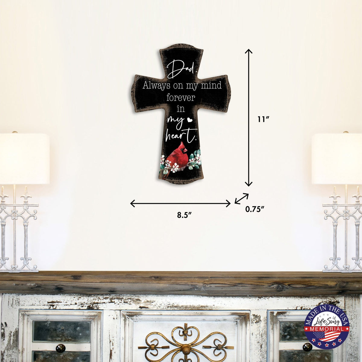 Modern Memorial Wall Cross Bereavement Gift - Always On My Mind - LifeSong Milestones