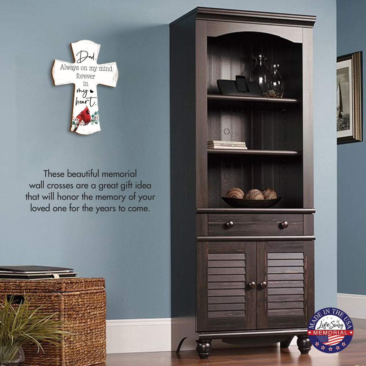 Modern Memorial Wall Cross Bereavement Gift - Always On My Mind - LifeSong Milestones