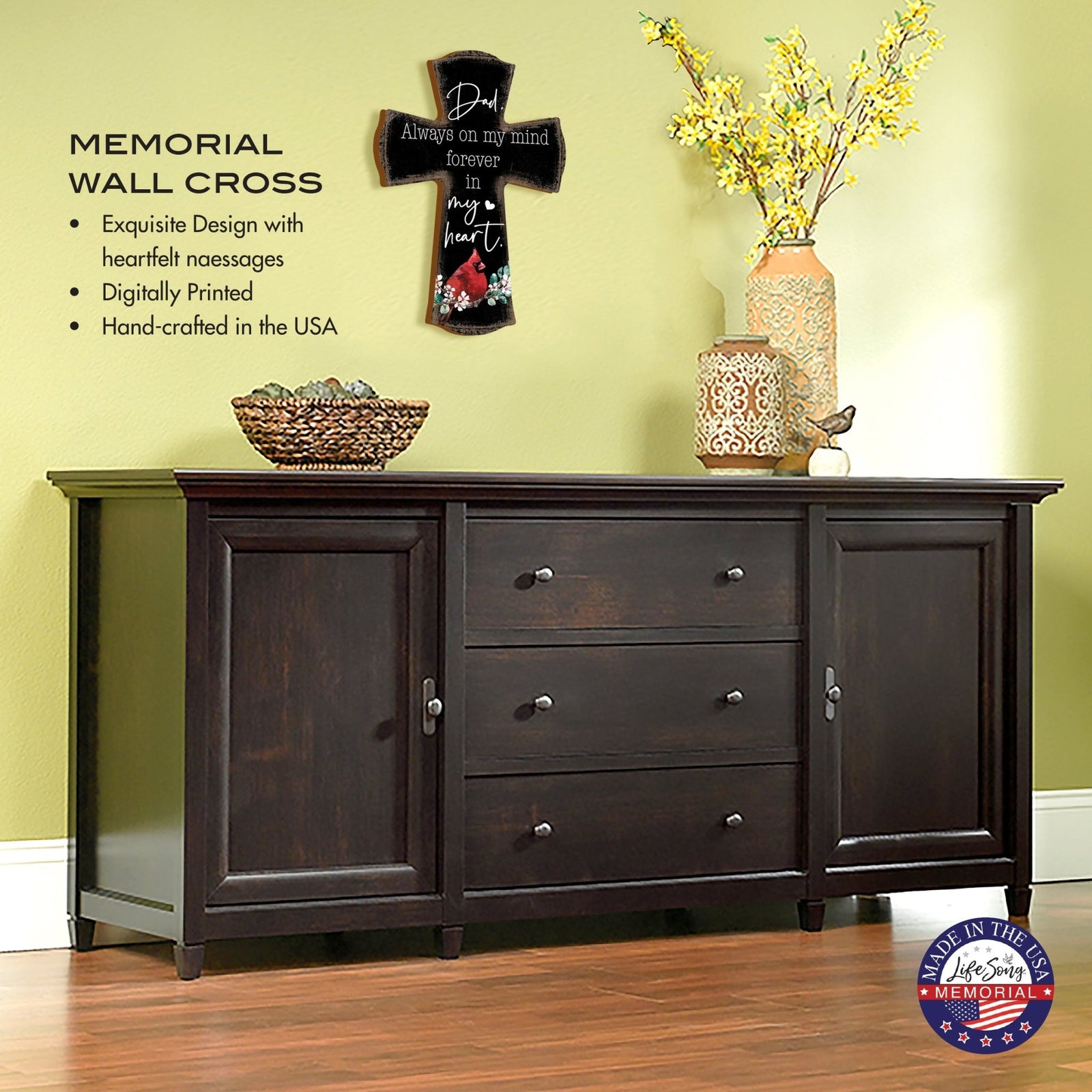 Modern Memorial Wall Cross Bereavement Gift - Always On My Mind - LifeSong Milestones